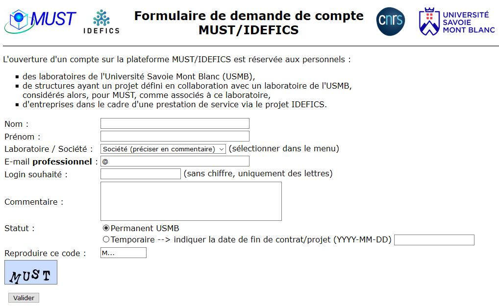 Formulaire de demande de compte